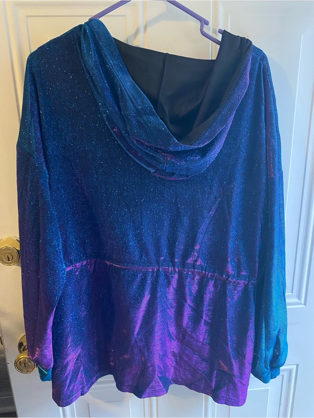 BloomChic Iridescent Blue Purple Hooded Zip Bomber Jacket - Picture 3 of 4
